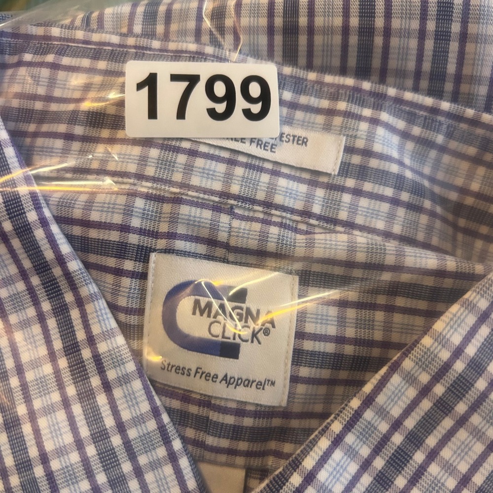 MagnaClick Mens XL Plaid Magnetic Closure Dress Shirt Blue Wrinkle Free 17-17.5 - Picture 8 of 8
